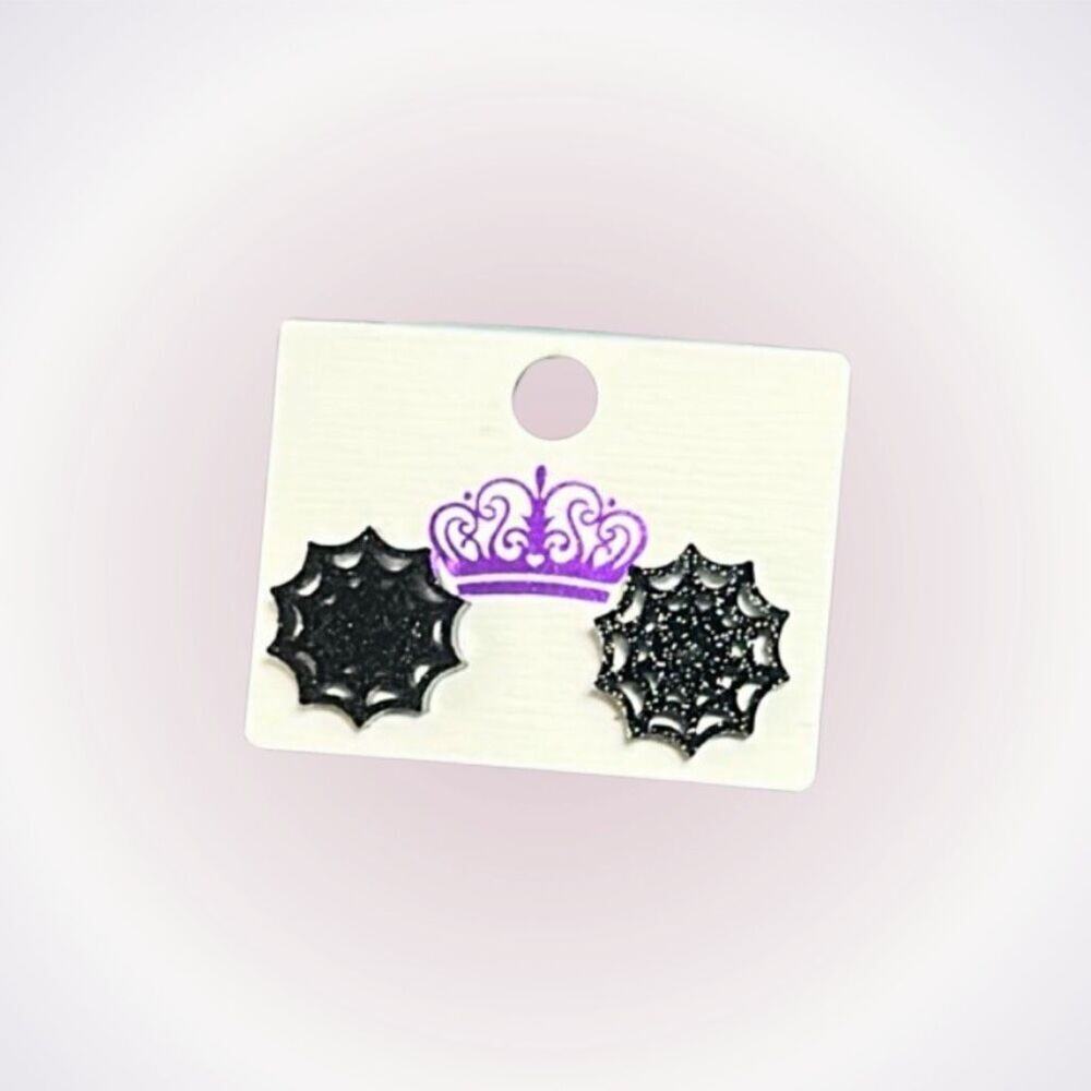 Halloween Black Glitter Spider Web Earrings | Sz OS, NWOT